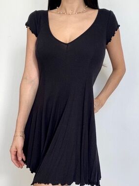 Urban Outfitters Black V-Neck Lettuce-Edge Mini Dress